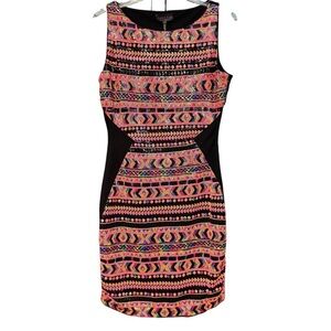 Hale Bob Sequin Bodycon Dress Small Black Tribal Print Sleeveless